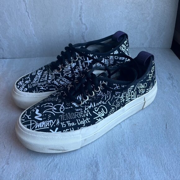 Eytys Shoes - Eytys Black Printed Graffiti Sneakers EU 37 US 7